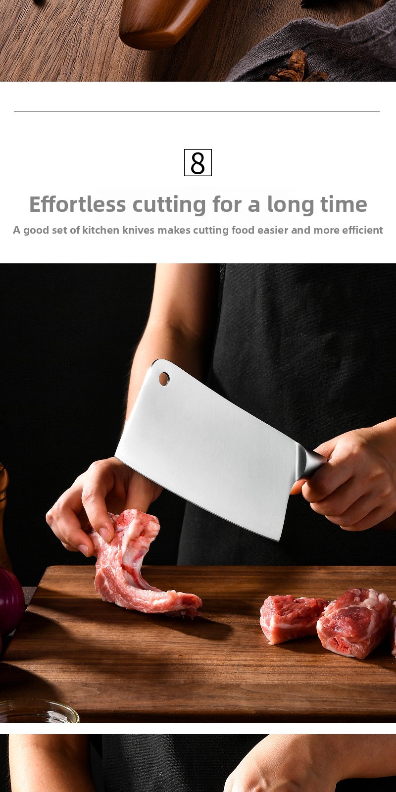 Set kuhinjskih noževa 4 komada, vrhunski oštri | Sečiva od visokougljeničnog nerđajućeg čelika, drvene drške, idealni za sečenje voća i povrća