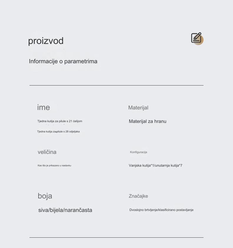 Jednosedmična prenosiva kutija za lekove, višebojna kutija za klasifikaciju, 21 i 28 pregradnih PP plastičnih kutija