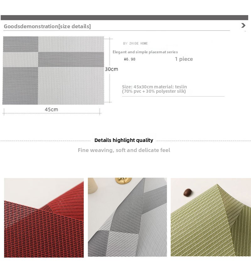 4 ili 6 komada dijagonalnih podmetača za sto od vinila, pravougaoni, perivi, elegantni, za unutrašnju i spoljašnju upotrebu, PVC podmetači za kuhinju i trpezariju