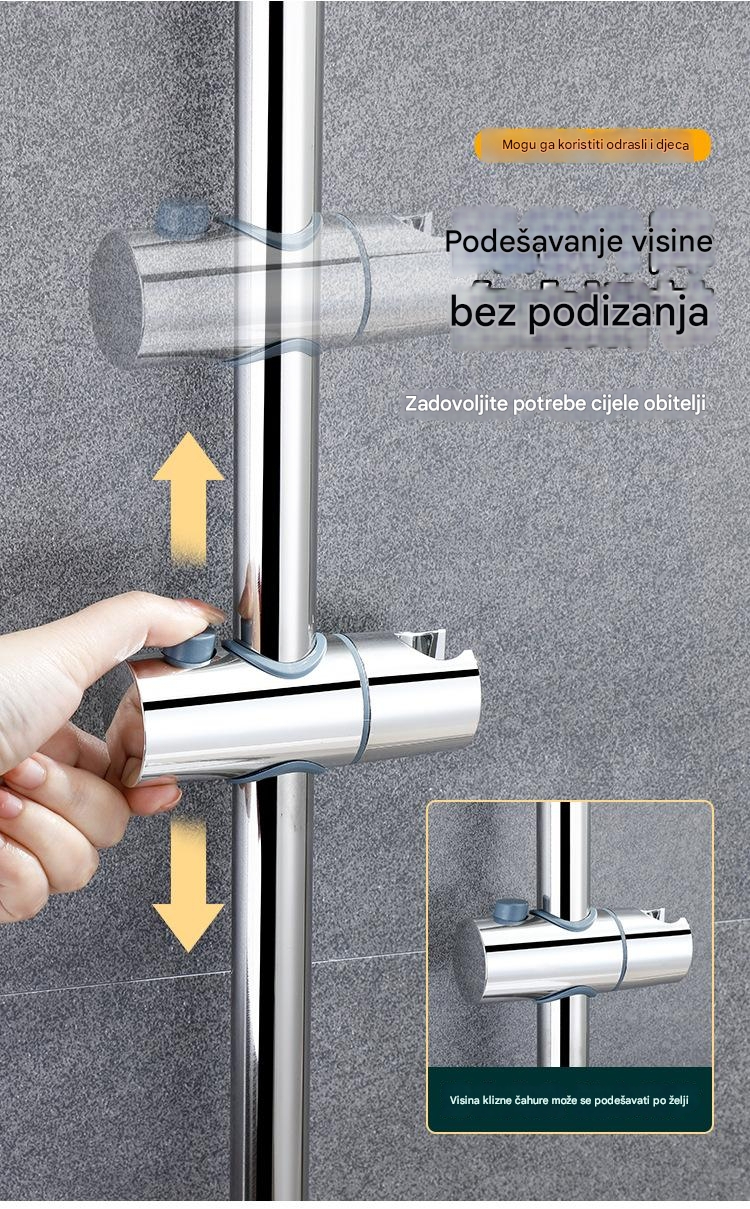 304 Šipka za tuš od nerđajućeg čelika, zidna klizna šipka za kupatilo sa podesivim držačem glave tuša i deljenim nosačem za tuš