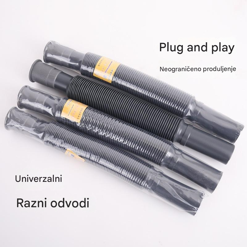 Robusna Proširiva i Ojačana Plastična Cev za Sudoperu - Fleksibilna Odvodna Cev sa Dugim Krajem za Kuhinjske i Kupatilske Sudopere, Kade, Tuš Kabine - Izdržljiva za Mašine za Pranje, Mašine za Sudove, Laka Instalacija (Bez Alata)