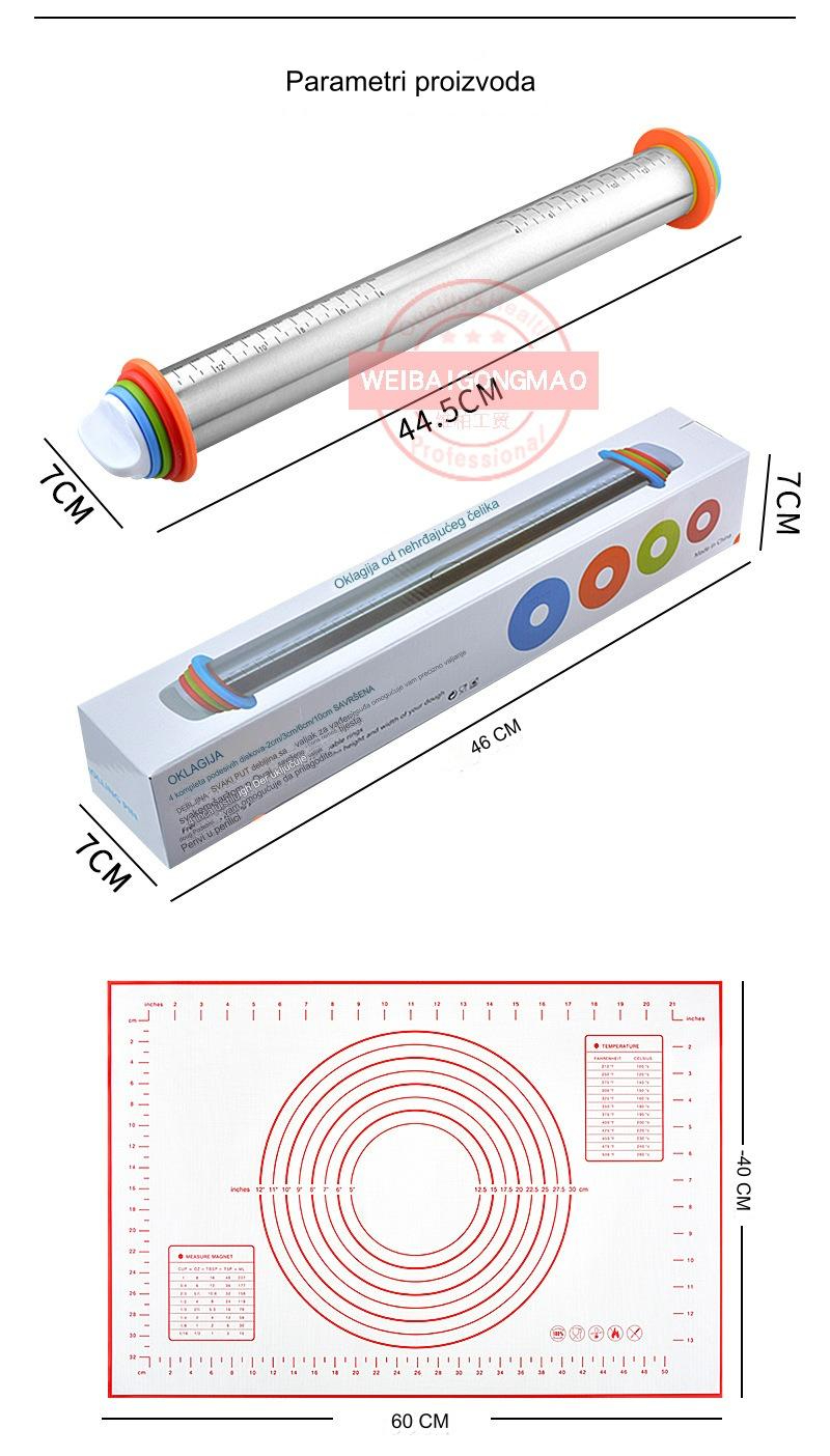 43,18 cm Podesivi Valjak od Nerđajućeg Čelika sa Oznakama za Debljinu (mm/cm) - Robusni Valjak za Tijesto za Pečenje, Peciva, Kora za Pite, Pizzu i Kolačiće - Nelepljiv, Izdržljiv za Profesionalne Pekare