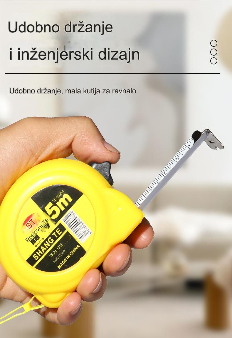 Paket od 5 metara - Čelična merna traka sa kopčom za kaiš - Izdržljiva i prenosiva merna traka za geodetske radove, DIY, uređenje dvorišta - Dugotrajna i praktična za profesionalce i svakodnevnu upotrebu