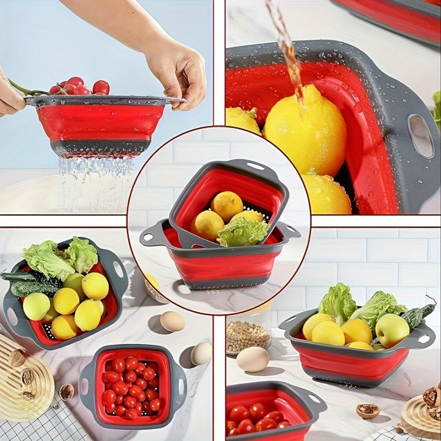 2 komada set silikonskih cediljki, sklopive cediljke za kuhinju, višenamenske plastične cediljke sa ručkama, bezbedne za hranu korpe za pranje povrća i voća, sklopive cediljke za sudoperu