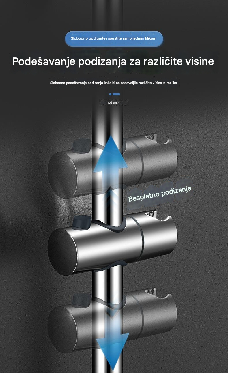 Podesivi nosač za montažu tuša od nerđajućeg čelika - Instalacija bez bušenja, rotirajući 360°, izdržljivi držač glave tuša za kupatilo sa postavljanjem bez alata, kompatibilan sa tuš glavama za kišu, moderan dizajn za jednostavnu instalaciju i održavanje (bez šrafova)