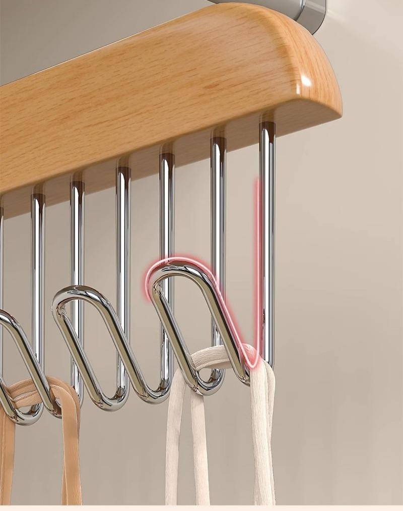 Moderan Držač od Pravog Drveta sa Osam Kukica | Svestrano Skladištenje za Donje Rublje, Kaiševe, Prsluke, Šalove i Čarape