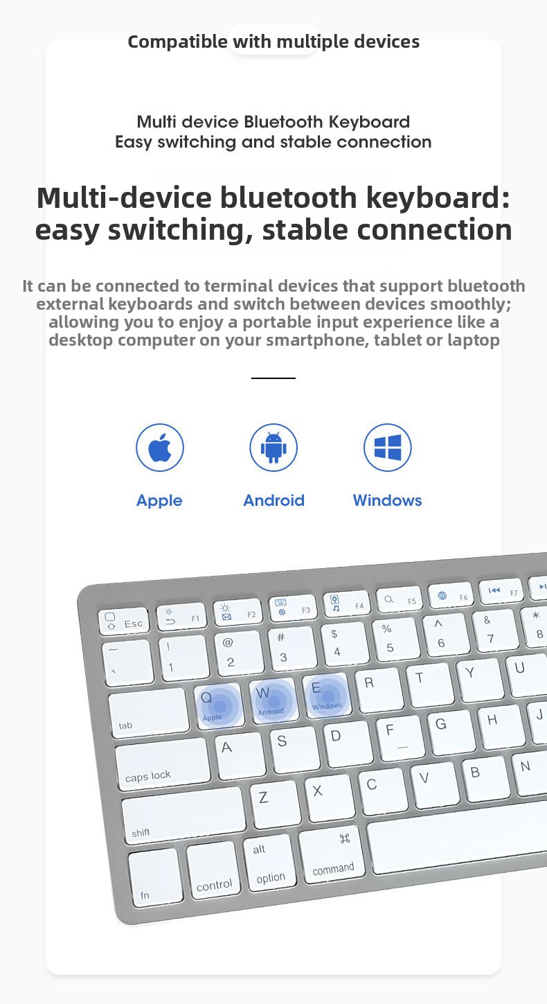 Tastatura za iPad, Mac, iOS i Android tablete/pametne telefone - QWERTY tipkanje sa tihim prekidačima, kompatibilna sa pametnim telefonima, tabletima, e-čitačima i pametnim uređajima (bez potrebe za dodatnim softverom) - Kompatibilna sa iPad Pro/Air