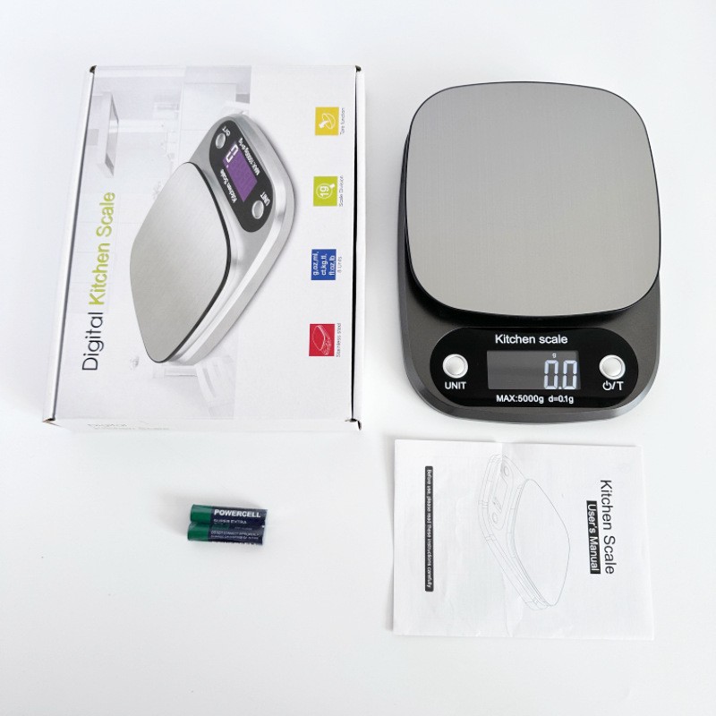 Elektronska kuhinjska vaga od nerđajućeg čelika sa digitalnim displejem i funkcijom tare - Visoko precizna vaga za pečenje, napaja se baterijama (baterije nisu uključene) za precizno merenje hrane, merenje u više jedinica, kompaktan dizajn za kućne i profesionalne kuhinje