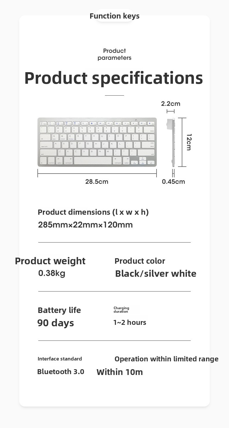 Tastatura za iPad, Mac, iOS i Android tablete/pametne telefone - QWERTY tipkanje sa tihim prekidačima, kompatibilna sa pametnim telefonima, tabletima, e-čitačima i pametnim uređajima (bez potrebe za dodatnim softverom) - Kompatibilna sa iPad Pro/Air