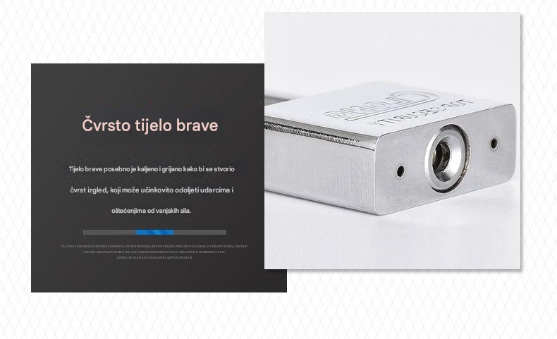 Čelična brava za teške uslove sa 4 kvadratna sečiva i nerđajućom glavom - Brava za vrata, kapije, sefove, škrinje, otporna na neovlašćeno otvaranje, za kancelariju ili poslovne prostore (bez ključa/pristupa)