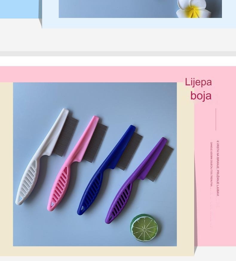 Profesionalni češalj za pse za uklanjanje buva i krpelja sa čeličnim iglama koje se ne zapetljavaju & gumiranom drškom koja ne klizi - Snažan ubica parazita, za osetljive svetlo bež, štenad & pse