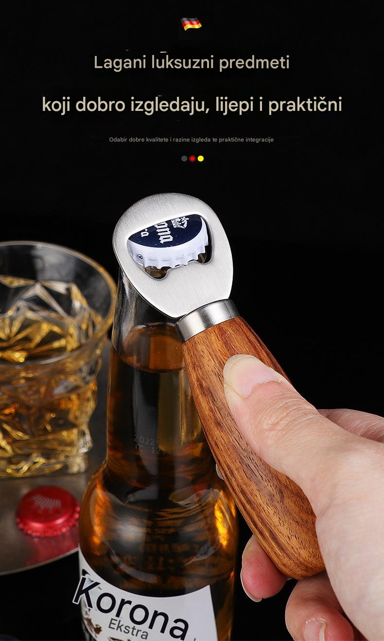 Vertikalni otvarač za vinske čepove i flaše od nerđajućeg čelika i punog drveta - Elegantna ružičasto zlatna završnica, višenamenski otvarač za čepove sa polugom, izdržljiv dizajn otporan na rđu za vino, pivo, šampanjac - Idealan za kuću, restorane, barove