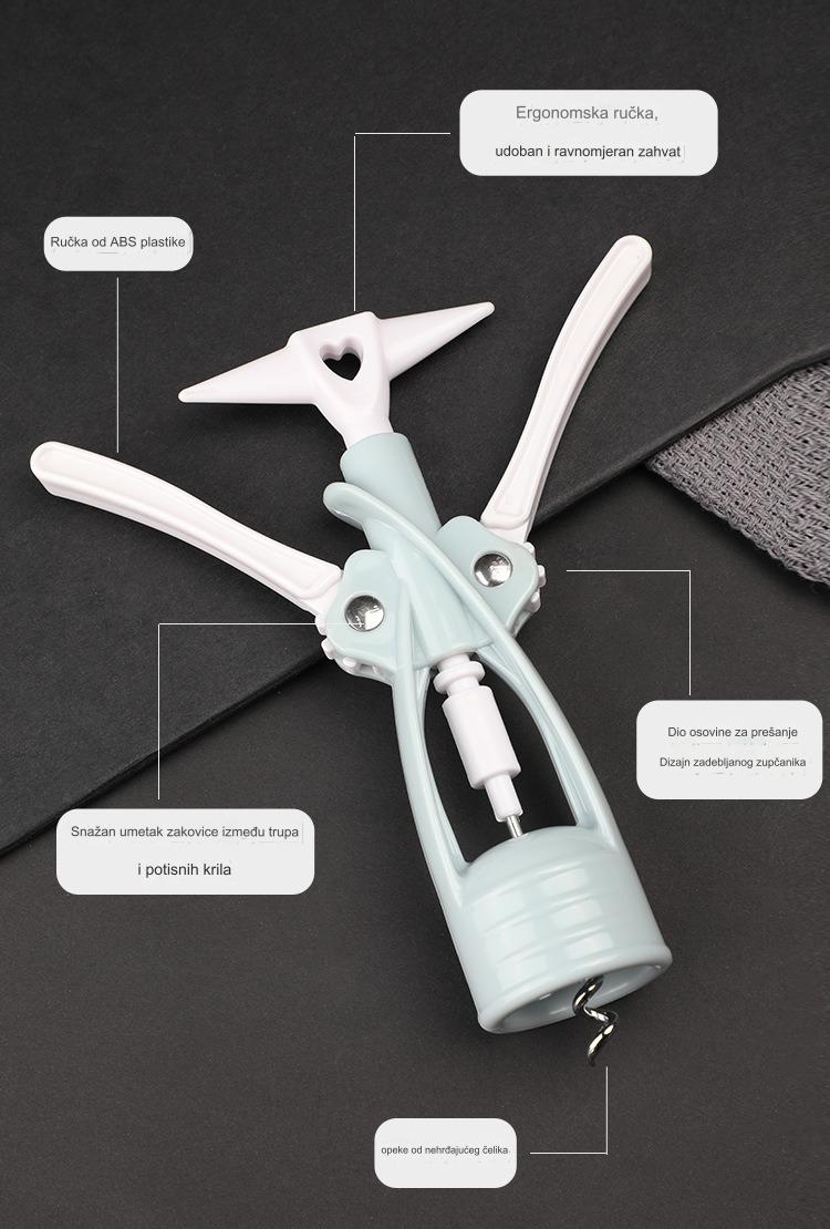 1 Komplet Robusnih Debelih Plastičnih Otvarača za Vino sa Čepom i Polugom - Robusni Beli i Zeleni Otvarači za Flaše Vina, za Putovanja, Žurke - Ručni Povlačač, Izdržljiv Prenosivi Komplet Dodataka za Vino