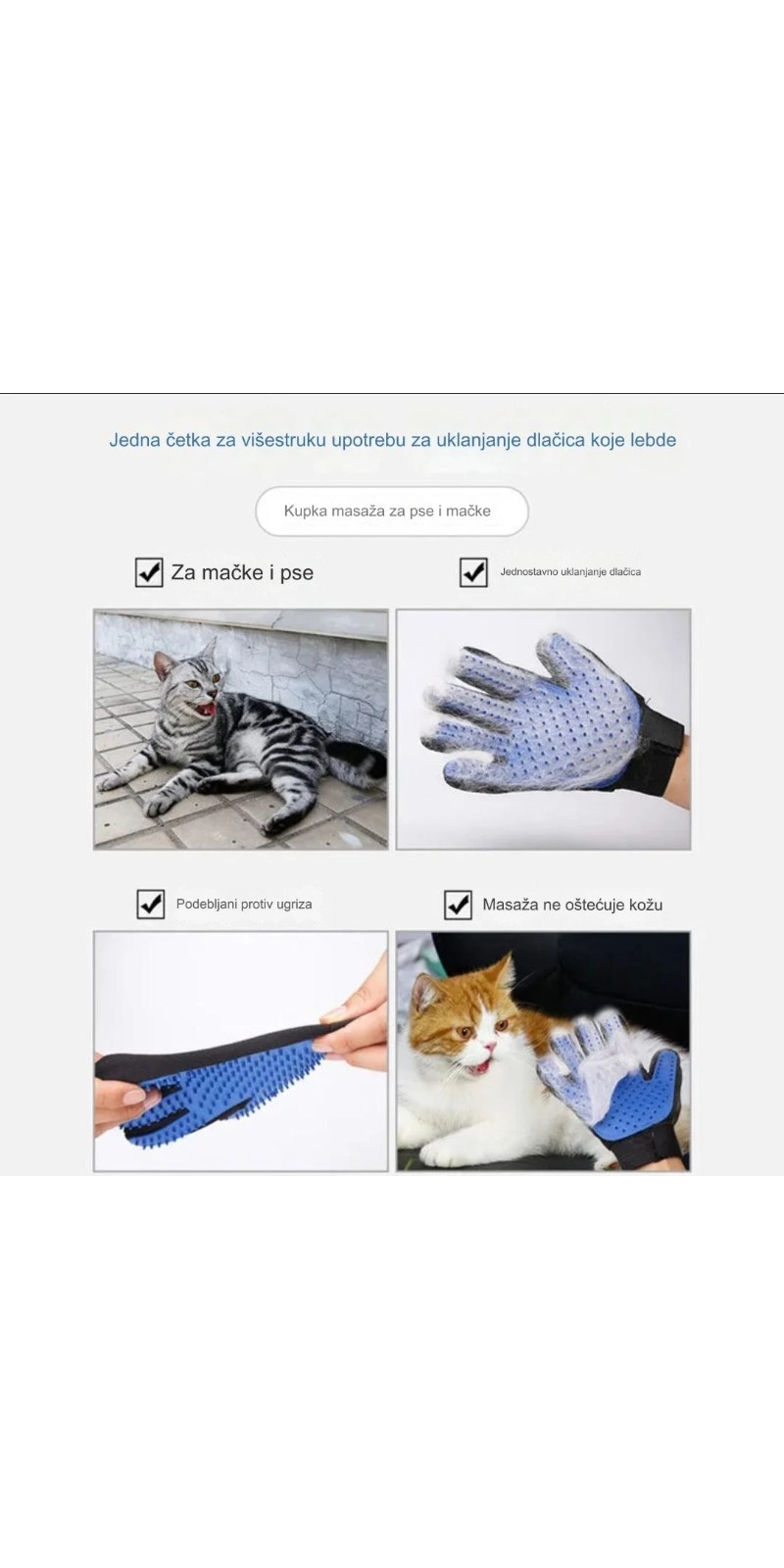 Rukavica za negu ljubimaca - Dizajn sa pet prstiju za uklanjanje dlaka, alat za kupanje i masažu za mačke i pse