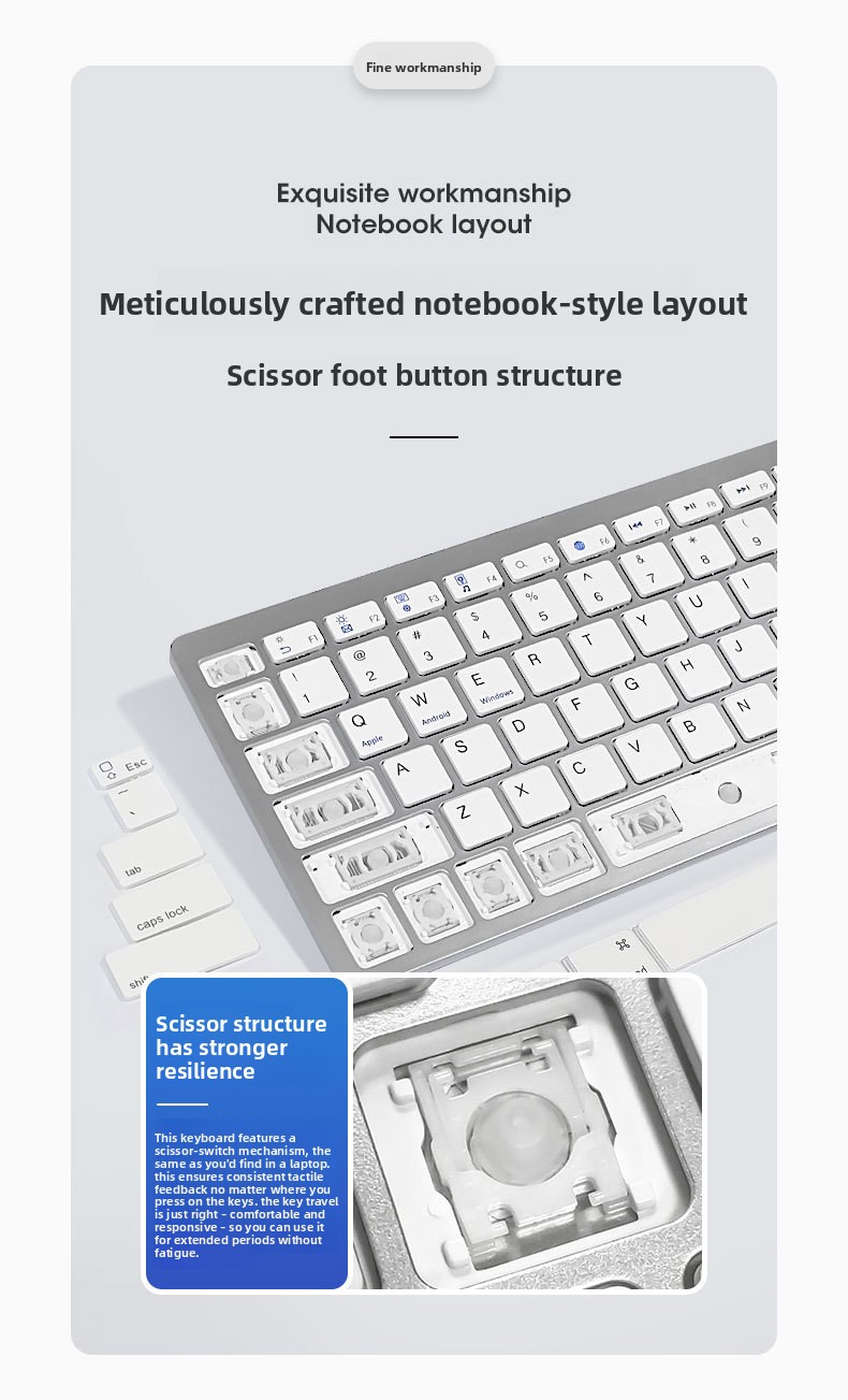 Tastatura za iPad, Mac, iOS i Android tablete/pametne telefone - QWERTY tipkanje sa tihim prekidačima, kompatibilna sa pametnim telefonima, tabletima, e-čitačima i pametnim uređajima (bez potrebe za dodatnim softverom) - Kompatibilna sa iPad Pro/Air