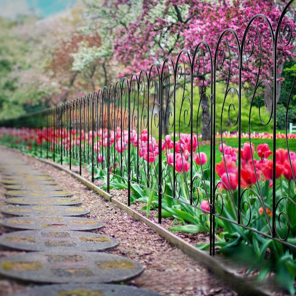 [2D Ravno] 4 komada 50*40cm Čelične Ograde od Livenog Gvožđa Otpornog na Rđu, Bez Kopanja, Pogodne za - Spoljnu Baštensku Ogradu, Modernu Vertikalnu Barijeru, Montaža