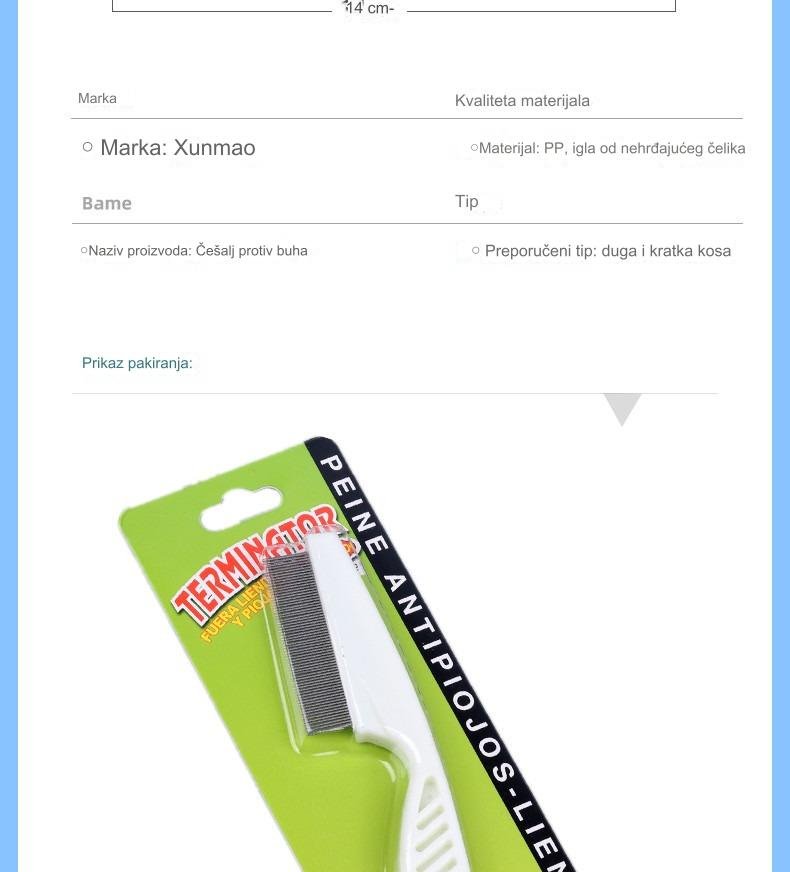 Profesionalni češalj za pse za uklanjanje buva i krpelja sa čeličnim iglama koje se ne zapetljavaju & gumiranom drškom koja ne klizi - Snažan ubica parazita, za osetljive svetlo bež, štenad & pse