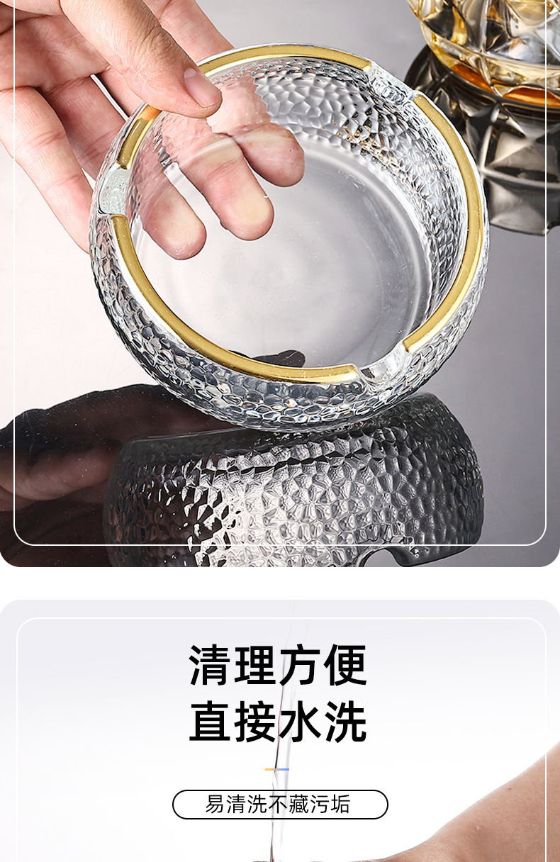 Luksuzna Moderna Pepeljara - Zadebljani Izdržljivi Dizajn Poput Stakla sa Poklopcem sa Zlatnim Rubom & Osnovom Otpornom na Prosipanje, Elegantna Providna Zlatna - Idealna za Kuću, Hotel, KTV, Kancelariju, Bar - Izdržljivi Držač za Cigarete & Cigare, Površina Otporna na Grebanje