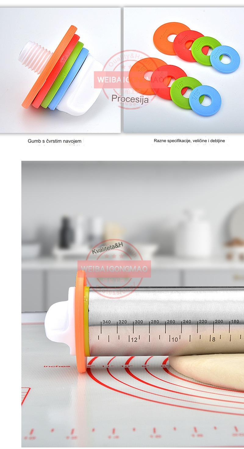 43,18 cm Podesivi Valjak od Nerđajućeg Čelika sa Oznakama za Debljinu (mm/cm) - Robusni Valjak za Tijesto za Pečenje, Peciva, Kora za Pite, Pizzu i Kolačiće - Nelepljiv, Izdržljiv za Profesionalne Pekare