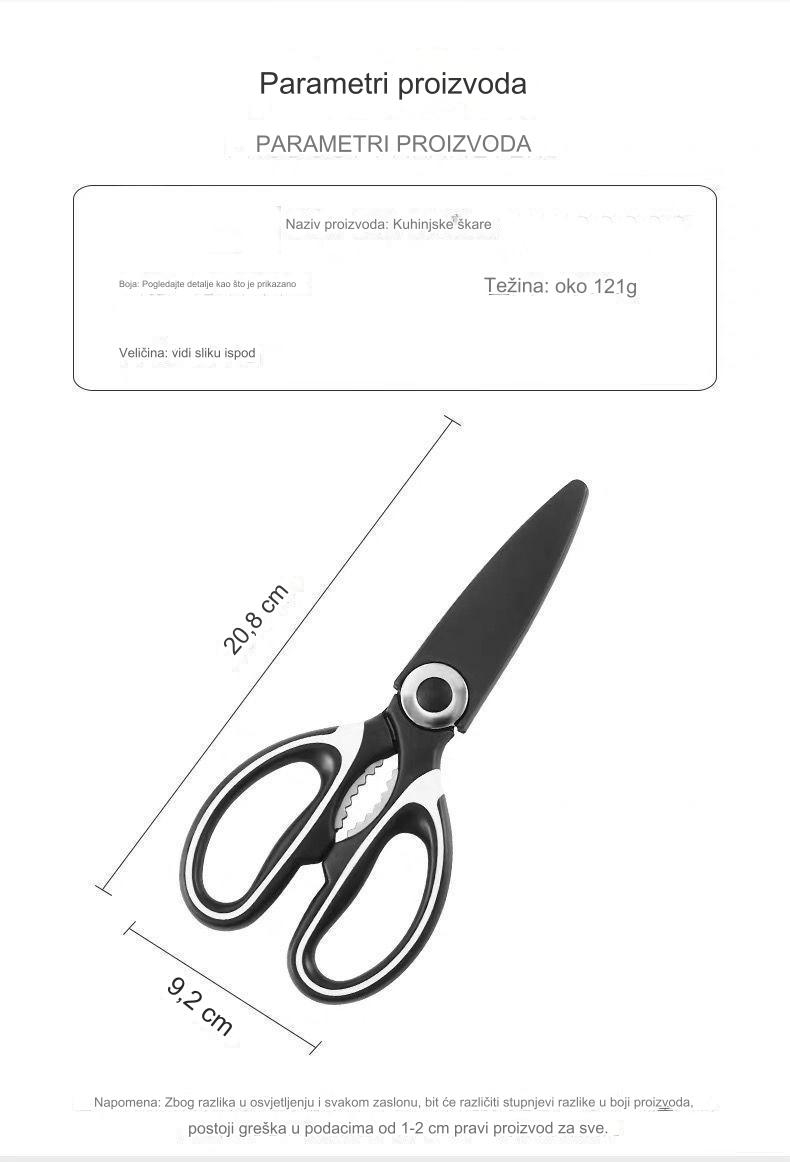 Teške kuhinjske makaze od nehrđajućeg čelika sa oštricom za meso, kosti, živinu, ribu i povrće - neklizajuća drška, za kuvare - izdržljive metalne makaze za razne zadatke