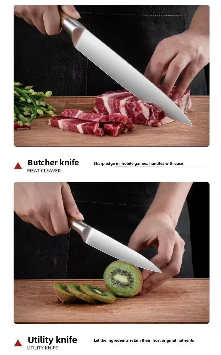 Set od 5 noževa, Set kuhinjskih noževa od visokougljeničnog nehrđajućeg čelika, Ultra oštar set sa blokom za noževe