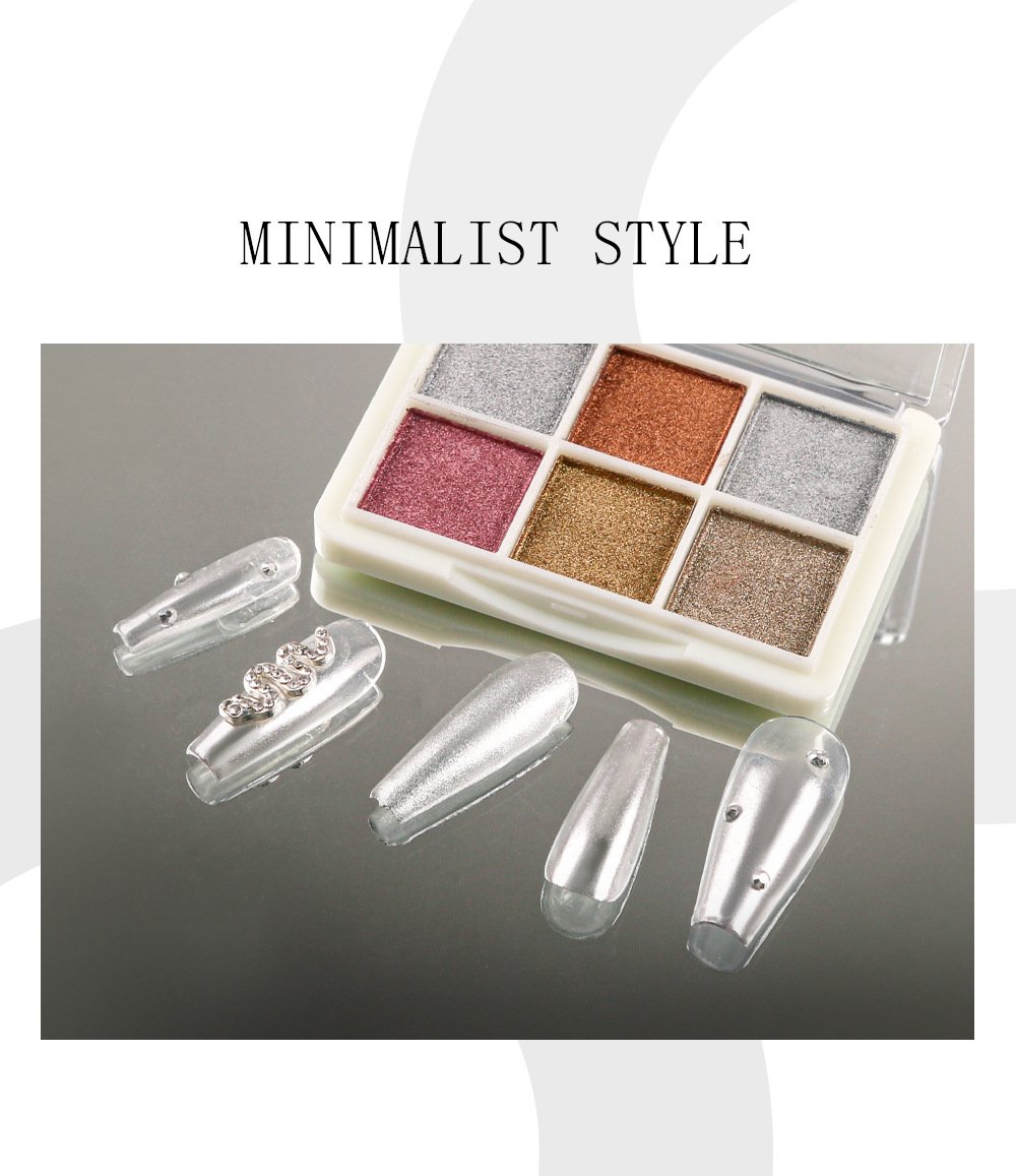 Set lakova za nokte sa šljokicama u 6 boja | Metalik čvrsti pigment u prahu za manikir, trendi Ins stil