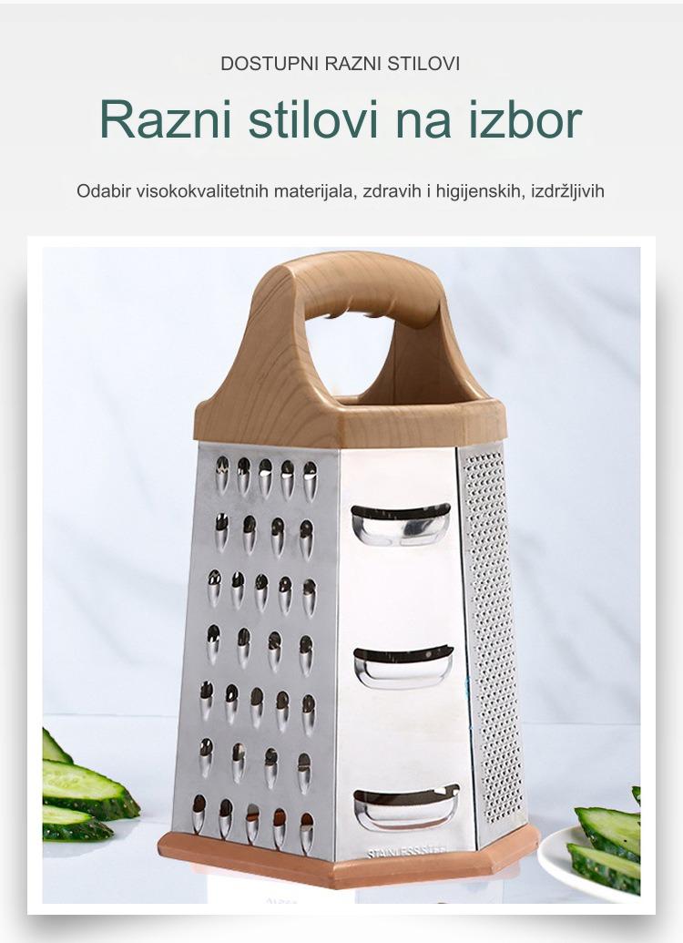 Višenamenski 6-u-1 Robusni Nerđajući Čelični Piling & Seckalica za Povrće - 6-strani Planer sa Sečivom za Sečenje, Ribanje, Rendanje, Seckanje - Kompaktni Kuhinjski Alat za Voće, Povrće, Sir, Orašaste Plodove & Bilje - Lako