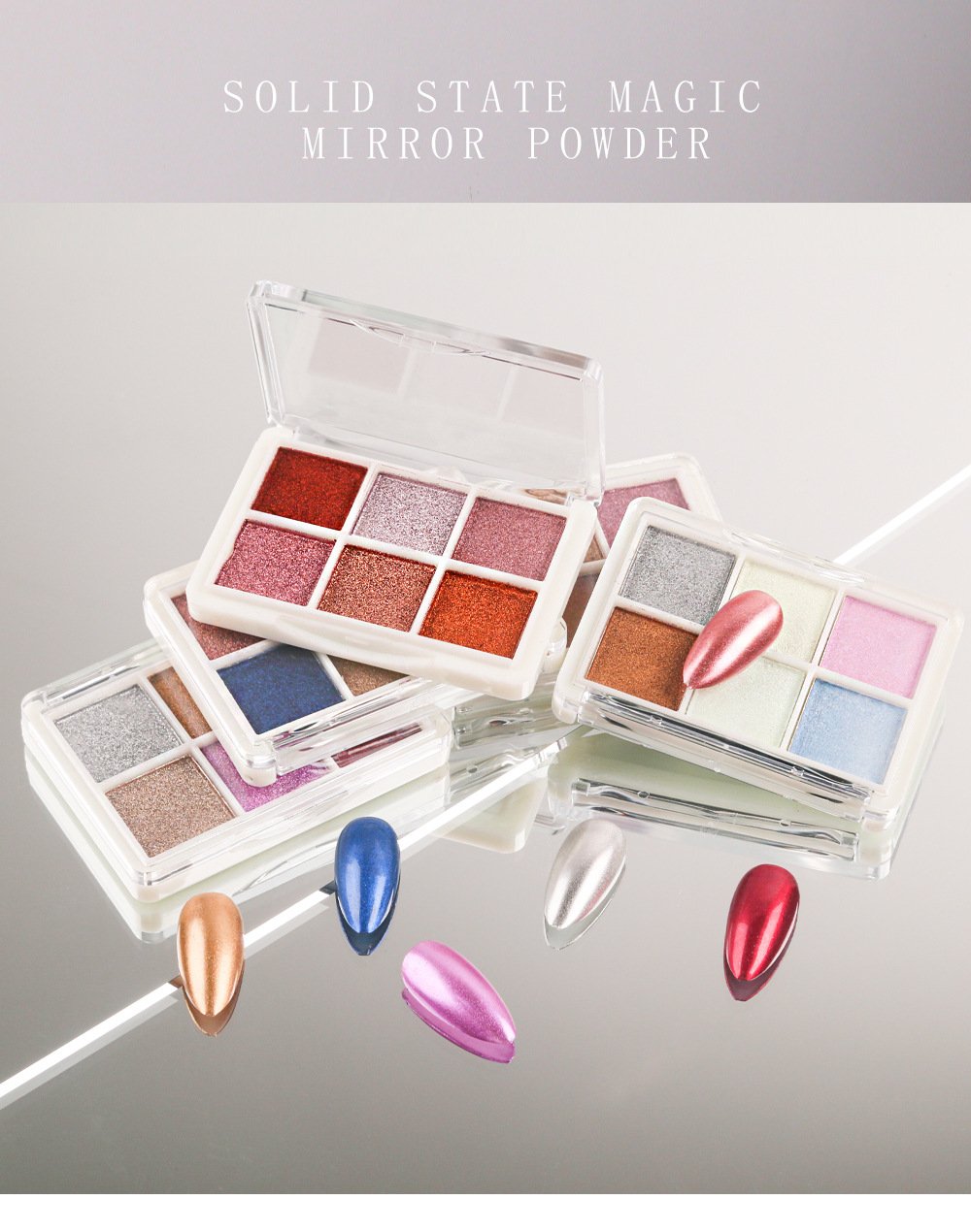 Set lakova za nokte sa šljokicama u 6 boja | Metalik čvrsti pigment u prahu za manikir, trendi Ins stil