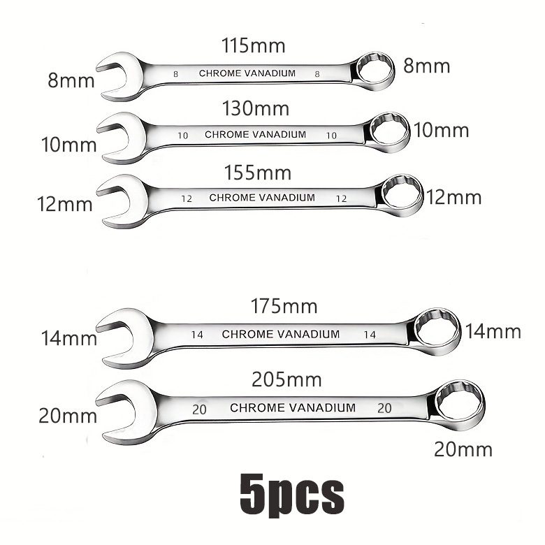 Set od 5 komada ključeva sa više veličina (115mm do 205mm) - Teški - u kompletu sa nasadnim ključem, pogodan za popravke automobila, čamaca, motocikala i garaža - Idealno za mehaničare