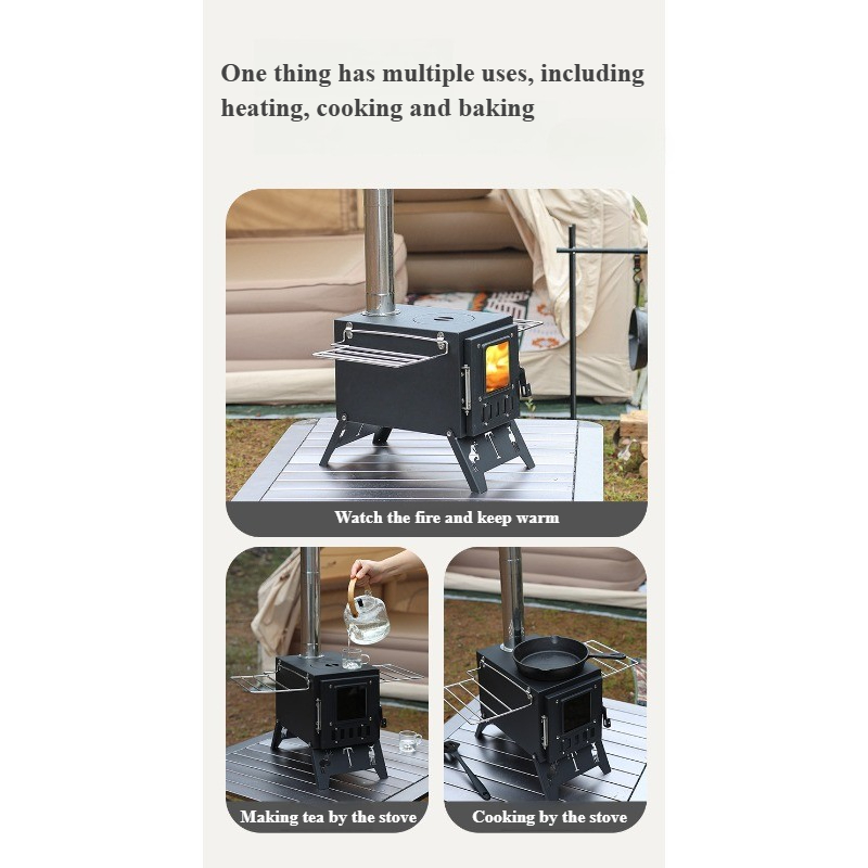 Sve-u-jednom Nerđajući Čelični Spoljni Kamp Šporet - Prenosivi Drveni Stoni Grejač i Roštilj Pogodan za Grevanje Šatora, Dvorišni Logorski Ognj, Piknik, Kamin, Kompaktan za Spoljnu Upotrebu (Bez Sistema za Paljenje)