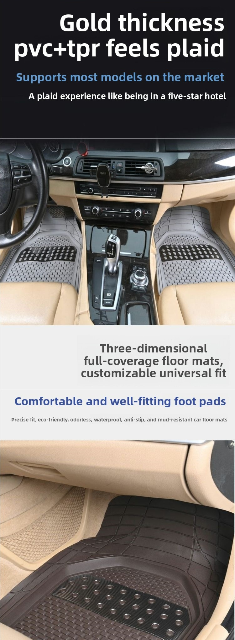 4 komada Auto Protivklizna Podloga PVC Podna Prostirka | Univerzalno Primenjiva, Može se Seći da Odgovara Većini Modela Automobila, Za Sve Sezone