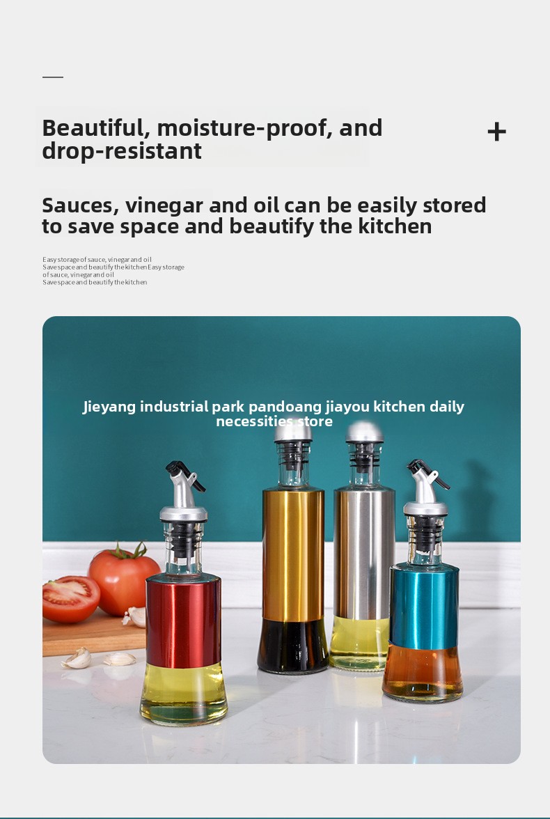 Bočica za ulje i sirće od nerđajućeg čelika sa prekidačem za pritiskanje - Dvostruki sloj, nepropusna staklena posuda za začine, ergonomska ručka i dizajn otporan na prolijevanje za kuhinju, trpezariju