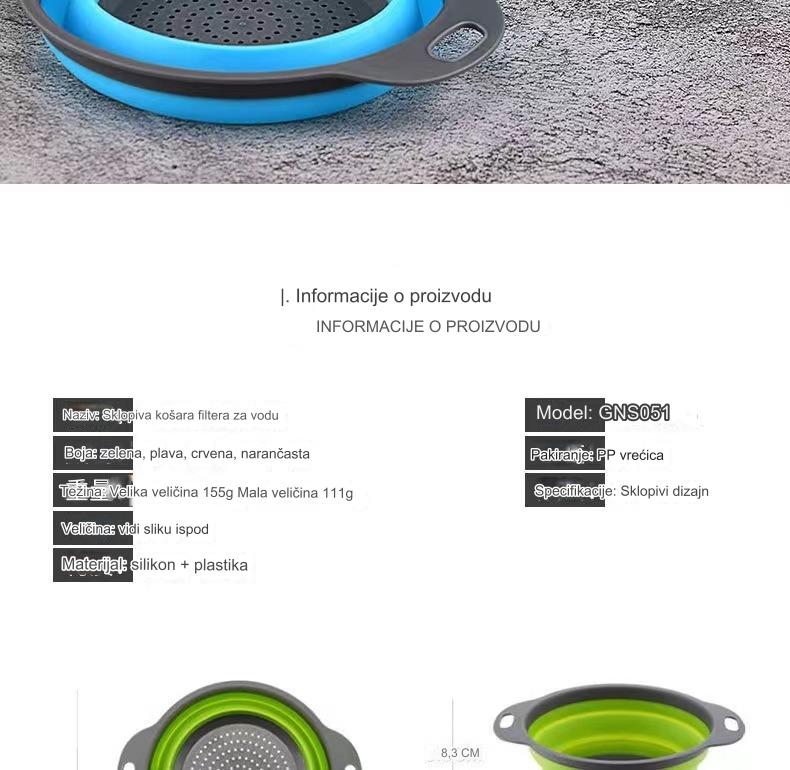 Sklopiva teleskopska korpa za pranje sa otvorima za odvod - izdržljiva sklopiva plastična korpa za sušenje posuđa, kampovanje, RV - prenosiva korpa za pranje povrća i voća koja štedi prostor (zelena/siva)