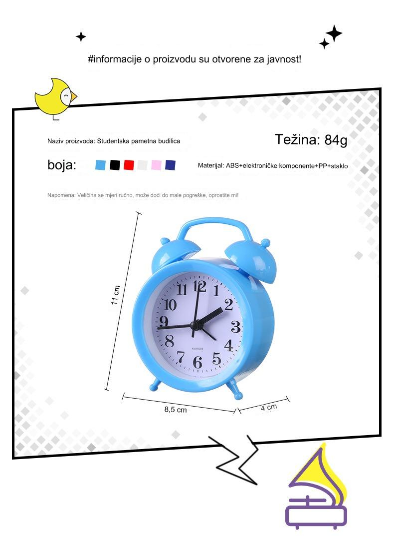 Simpatičan mali budilnik za učenike, stoni i noćni sat sa glasnim zvukom za savršeno jutro