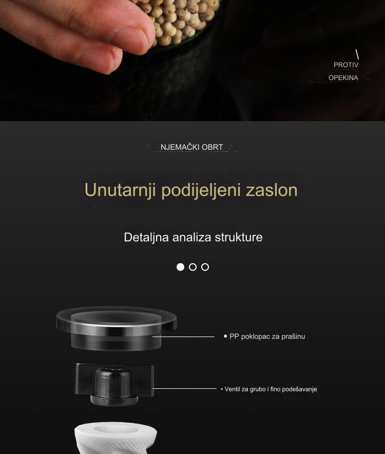 Ručni mlin za biber i so sa podesivom krupnoćom - Izdržljiv mlin za so, ručno upravljanje za sveže mlevene začine, so, biber - Kuhinjski alat za kućnu i komercijalnu upotrebu, bez /, lako za čišćenje