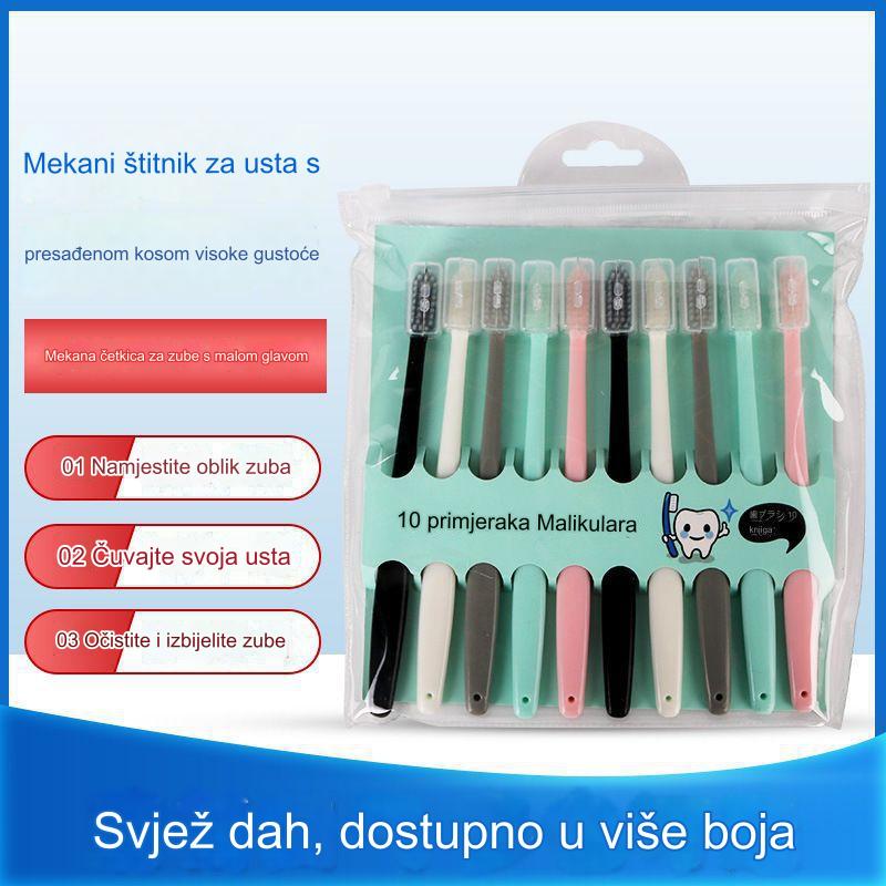 10 Prenosivih Macaron Četkica za Zube za Kućnu Upotrebu | Ultra-fine Meka, Pogodna za Odrasle Muškarce i Žene, Dizajn Male Glave, ABS Plastična Drška, Mikrofiber Vlakna