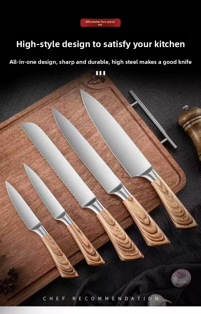 Set od 5 noževa, Set kuhinjskih noževa od visokougljeničnog nehrđajućeg čelika, Ultra oštar set sa blokom za noževe