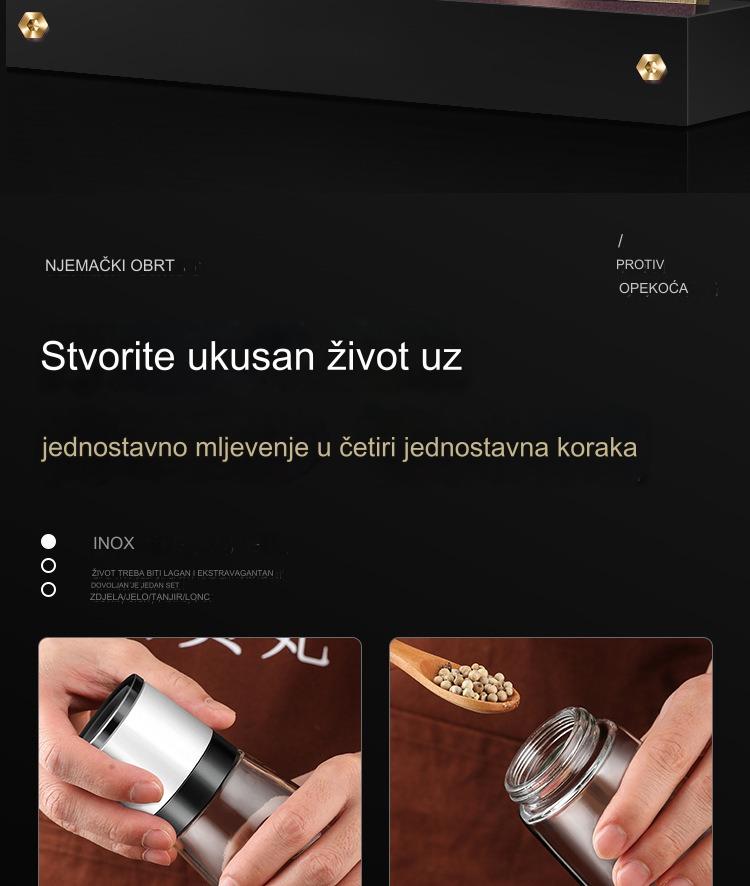 Ručni mlin za biber i so sa podesivom krupnoćom - Izdržljiv mlin za so, ručno upravljanje za sveže mlevene začine, so, biber - Kuhinjski alat za kućnu i komercijalnu upotrebu, bez /, lako za čišćenje