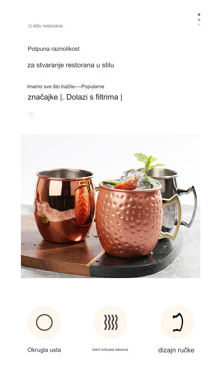 Moskovski Mule Bakarna Šolja - Nerđajući Čelični Koktel Čaša sa Čekićkanom Teksturom, Idealna za Hladna Pića, Rustično posuđe za piće,Premium Barware,Visokokvalitetni metalni proizvodi,Vlasnici barova,Domaćini Zabave