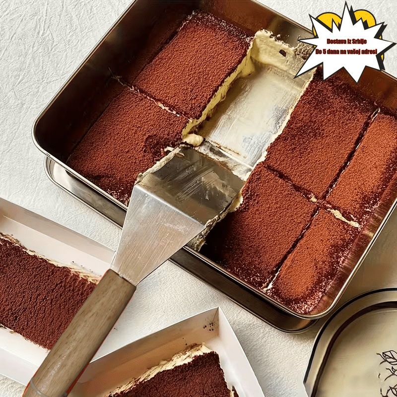 1 komad drvena drška, nehrđajući čelični špatula, otporna na toplotu, višenamenska kuhinjska špatula za odrezak, tortu, kuhinjski pribor