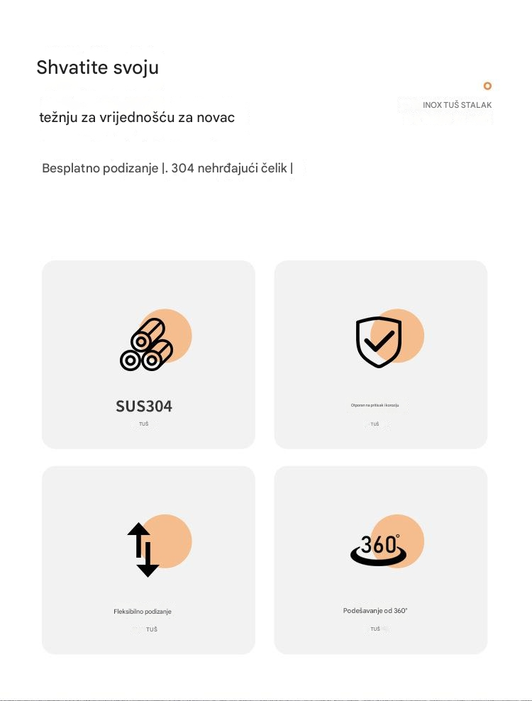 304 Šipka za tuš od nerđajućeg čelika, zidna klizna šipka za kupatilo sa podesivim držačem glave tuša i deljenim nosačem za tuš