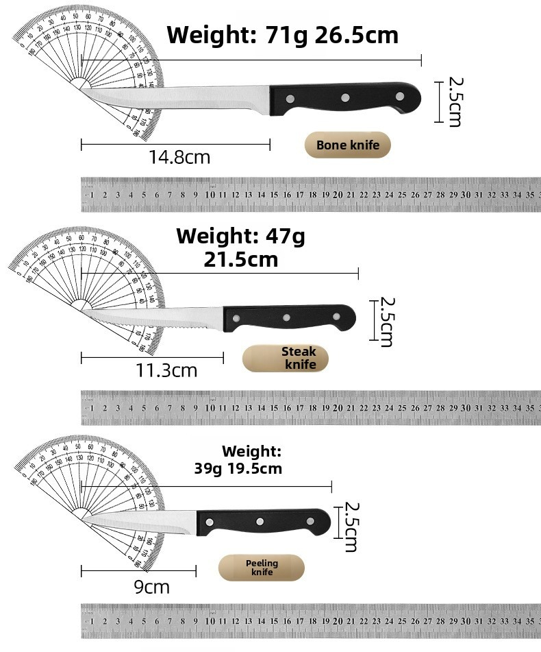 Set od 6 kuhinjskih noževa od visokougljeničnog nehrđajućeg čelika sa plastičnom drškom | Ultra oštri, uključuje nož za sečenje i nož za voće, oštrice od 304 nehrđajućeg čelika, drvene drške