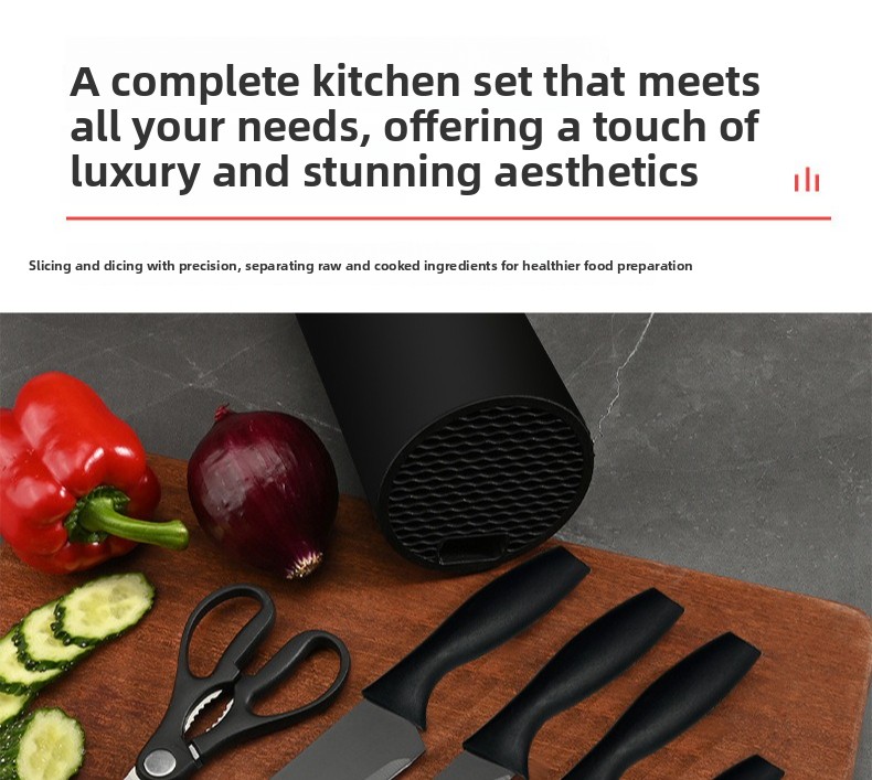 5 komada Premium Oštri Crni Kuhinjski Noževi Set | Sečiva od Visoko Ugljeničnog Nerđajućeg Čelika, Drvene Drške u Boji Drveta, Idealni za Sečenje Voća i Voća