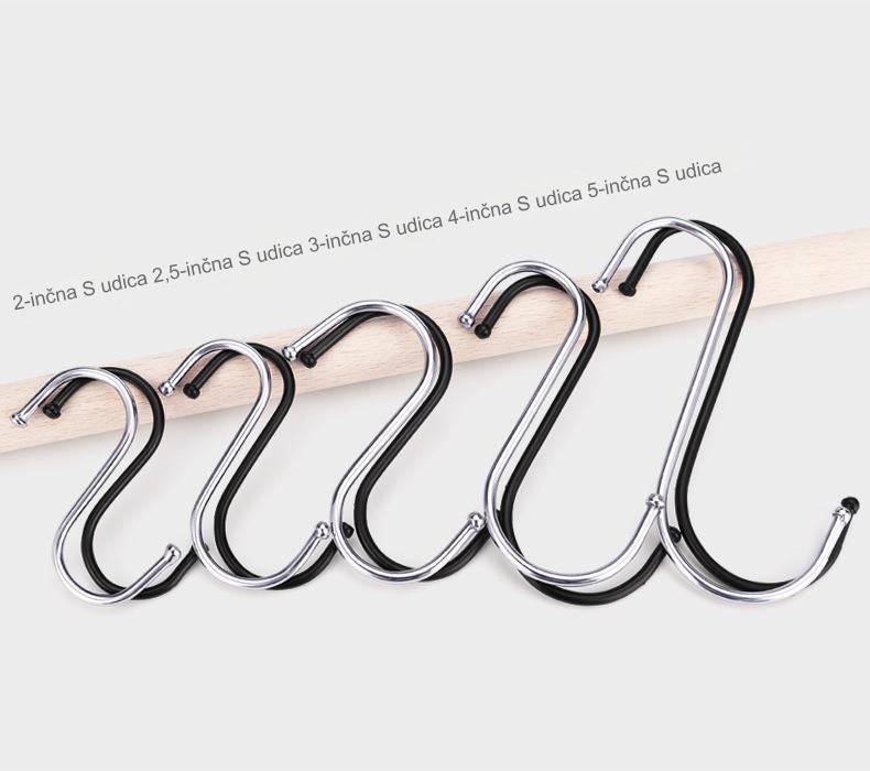 Teška gvozdena S-kuka sa crnom bojom - Zakrivljena S-oblikovana prečka kuka pogodna za kačenje cvetnih korpi, konopaca, kablova, kaiševa - Višenamenska upotreba - Izdržljiva i otporna na koroziju (Gvožđe)