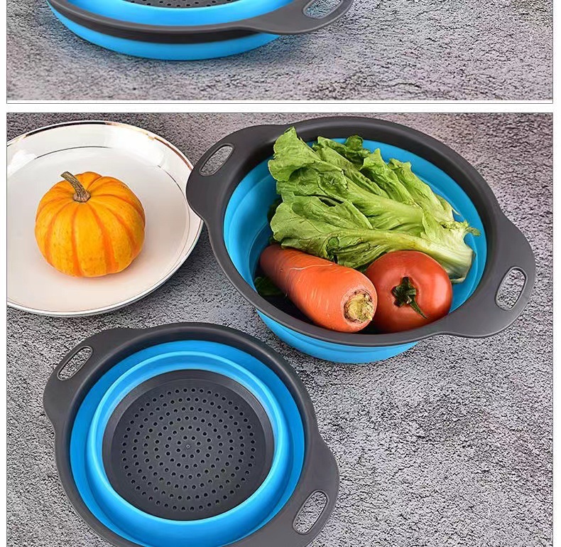 Sklopiva teleskopska korpa za pranje sa otvorima za odvod - izdržljiva sklopiva plastična korpa za sušenje posuđa, kampovanje, RV - prenosiva korpa za pranje povrća i voća koja štedi prostor (zelena/siva)