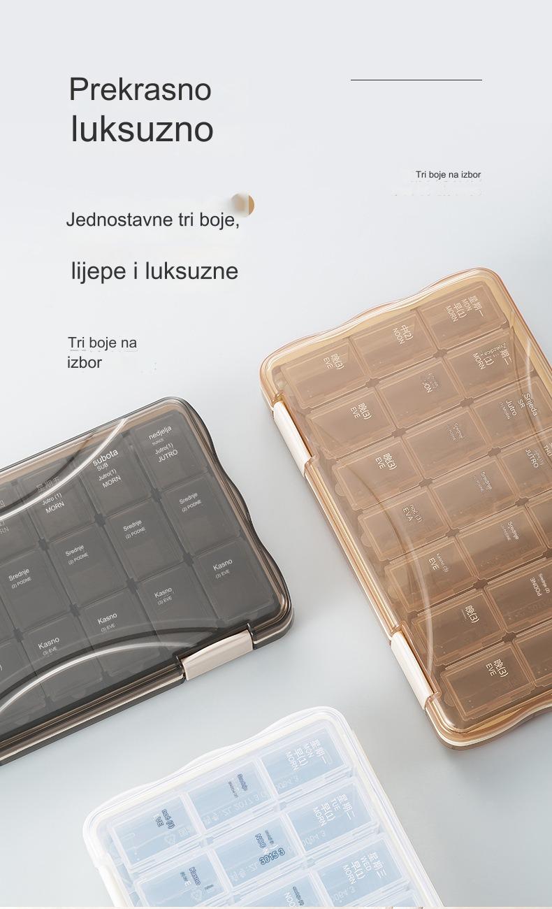 Jednosedmična prenosiva kutija za lekove, višebojna kutija za klasifikaciju, 21 i 28 pregradnih PP plastičnih kutija