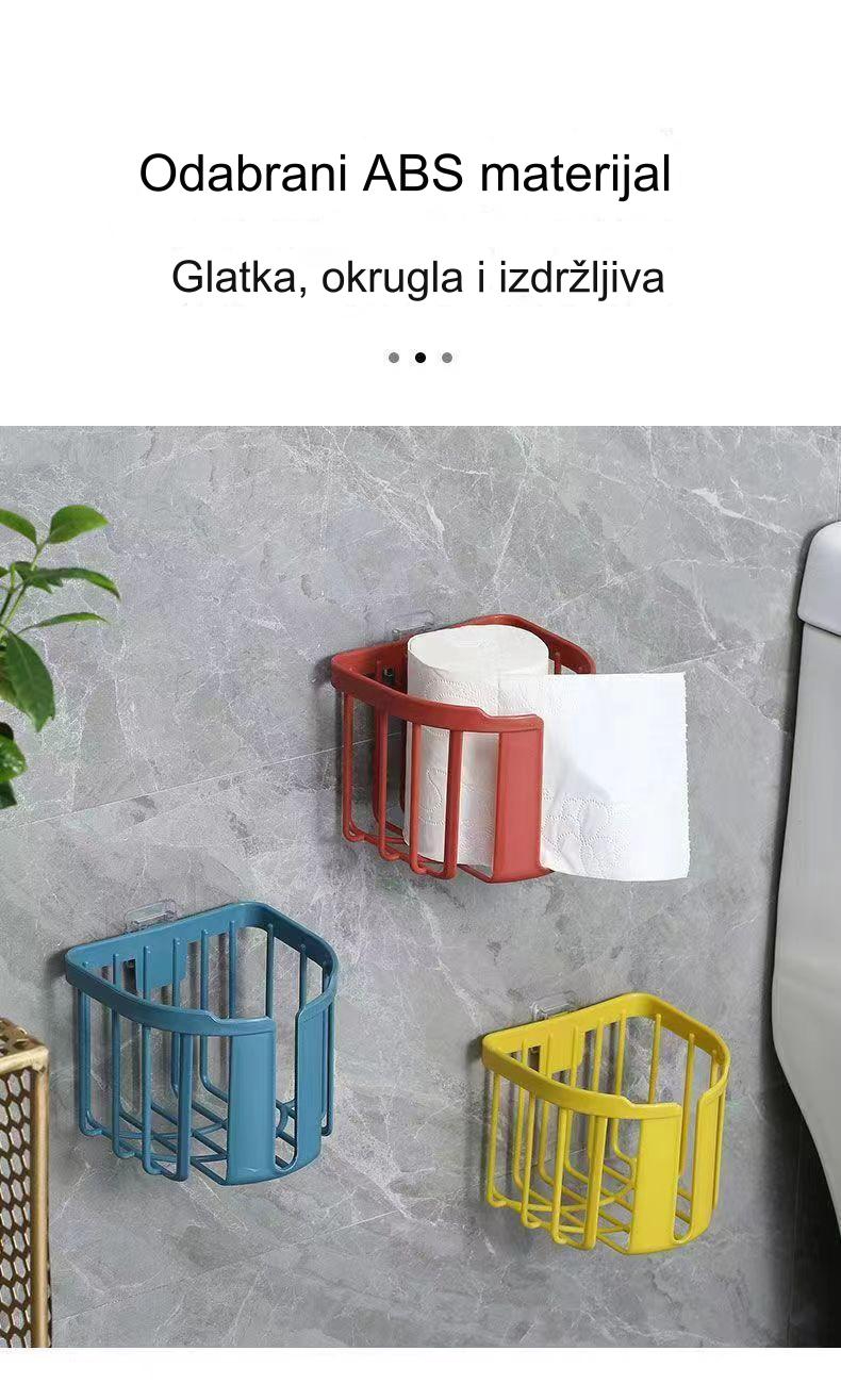 Držač toalet papira za montažu bez bušenja - Samolepljiva instalacija (bez šrafova/eksera), lako uklanjanje, lepljiva podloga, izdržljiv plastični držač za kupatilo za stanare ili javne toalete