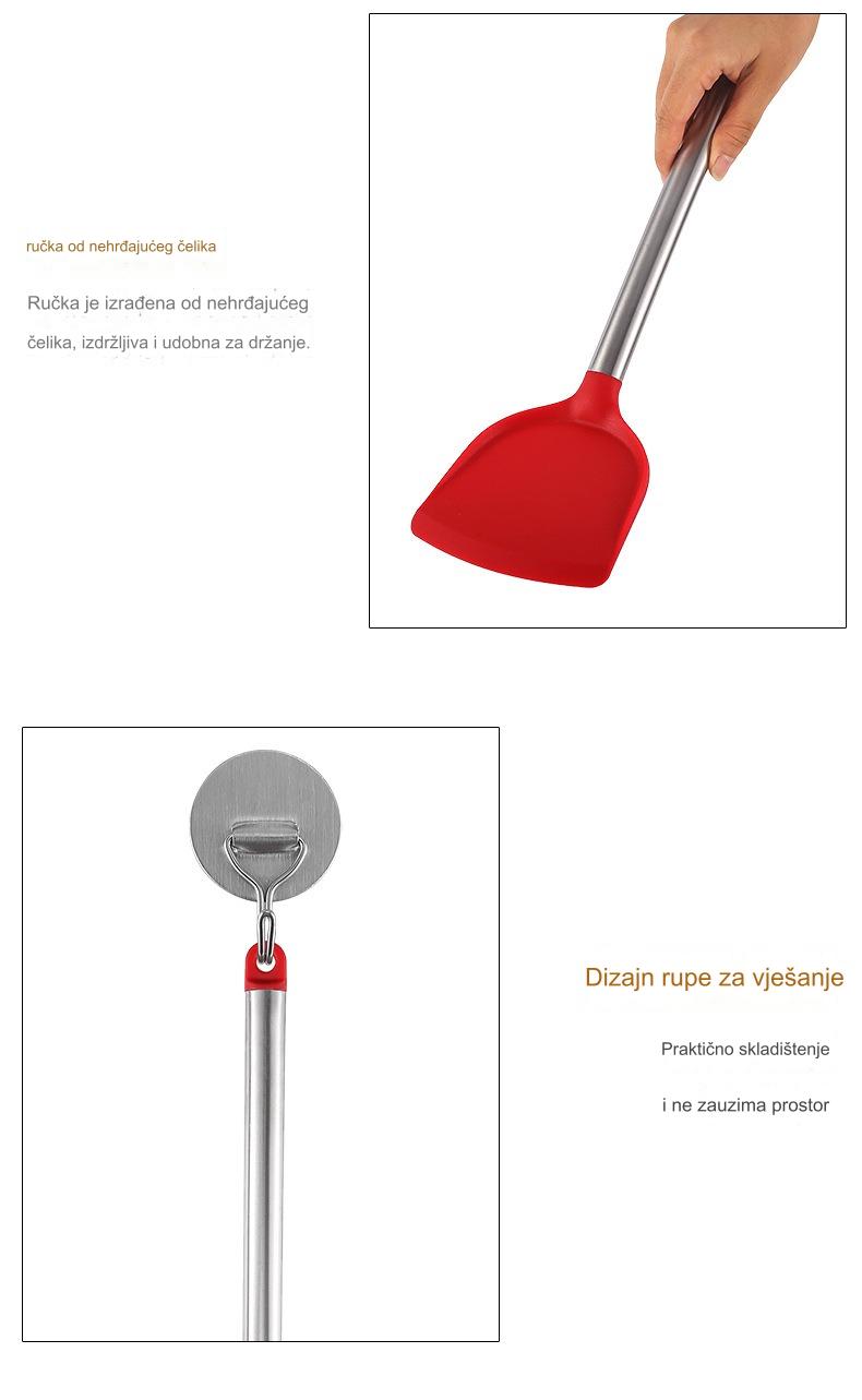 Set kuhinjskog pribora od nerđajućeg čelika sa silikonskim glavama - Izdržljiva lopatica 408 kvaliteta i kašika sa rupama, otporna na toplotu, neklizajuća drška, pogodna za pranje u mašini za sudove - Crvena boja i dizajn za prženje, serviranje, okretanje palačinki, jaja, ribe - Idealno za kućne kuvare