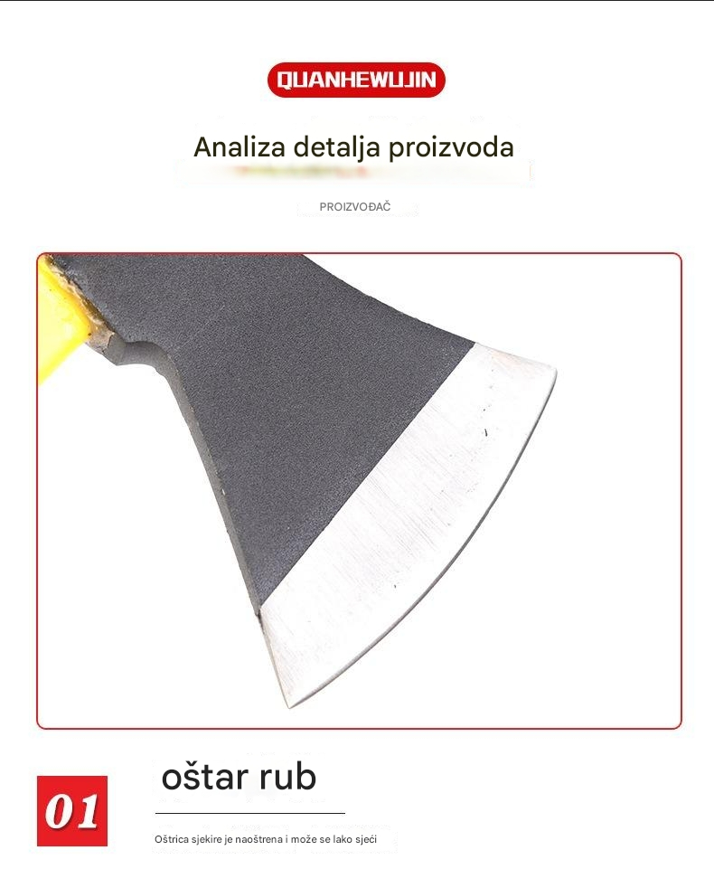 Ručno izrađena teška sekira sa stakloplastičnom drškom i sečivom - Profesionalna za sečenje drva, drvorez, ogrjev - Izdržljiva sekira sa neklizajućim drškom, lagana za sečenje drveća, preživljavanje u prirodi
