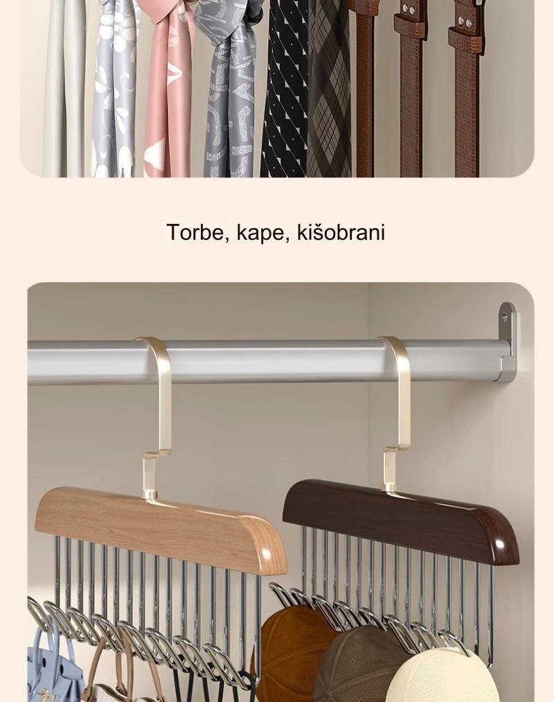 Moderan Držač od Pravog Drveta sa Osam Kukica | Svestrano Skladištenje za Donje Rublje, Kaiševe, Prsluke, Šalove i Čarape